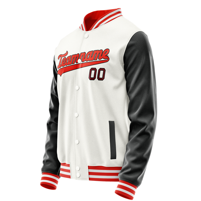Custom White Black Solid Color Varsity Letterman Jacket JA02240617LH460
