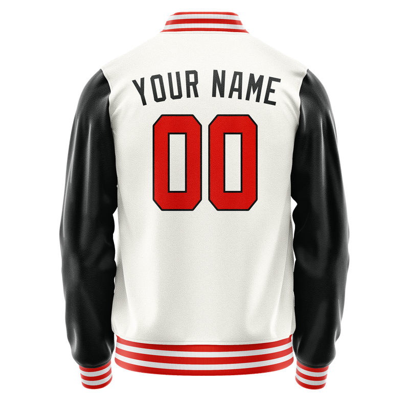 Custom White Black Solid Color Varsity Letterman Jacket JA02240617LH463