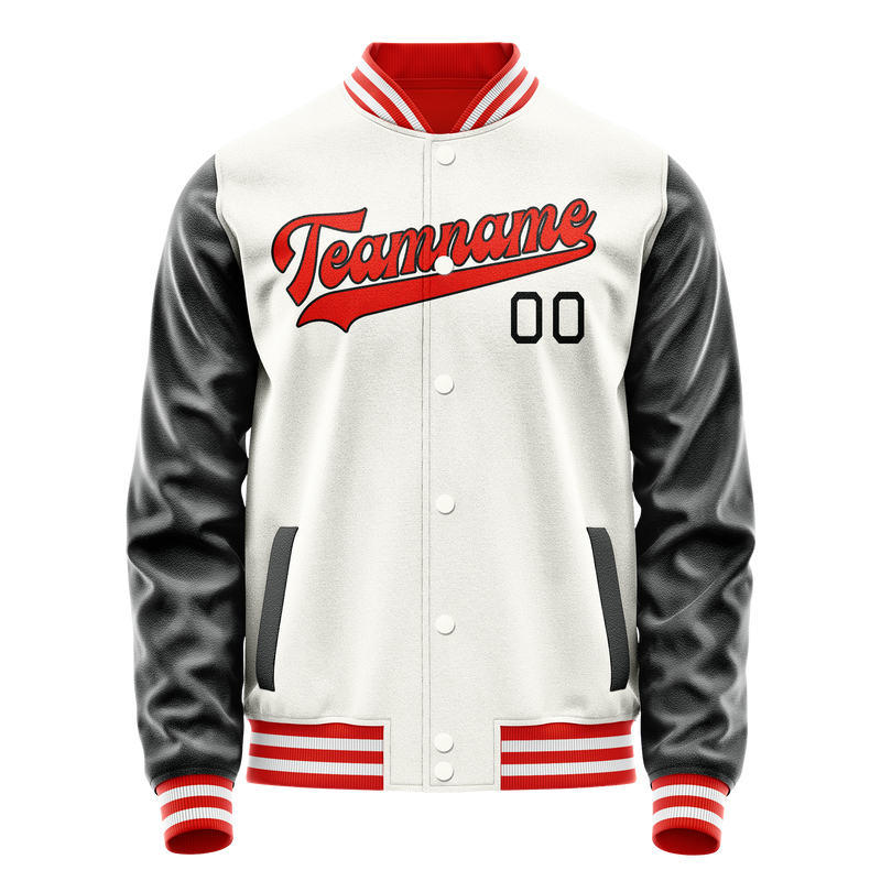 Custom White Black Solid Color Varsity Letterman Jacket JA02240617LH463