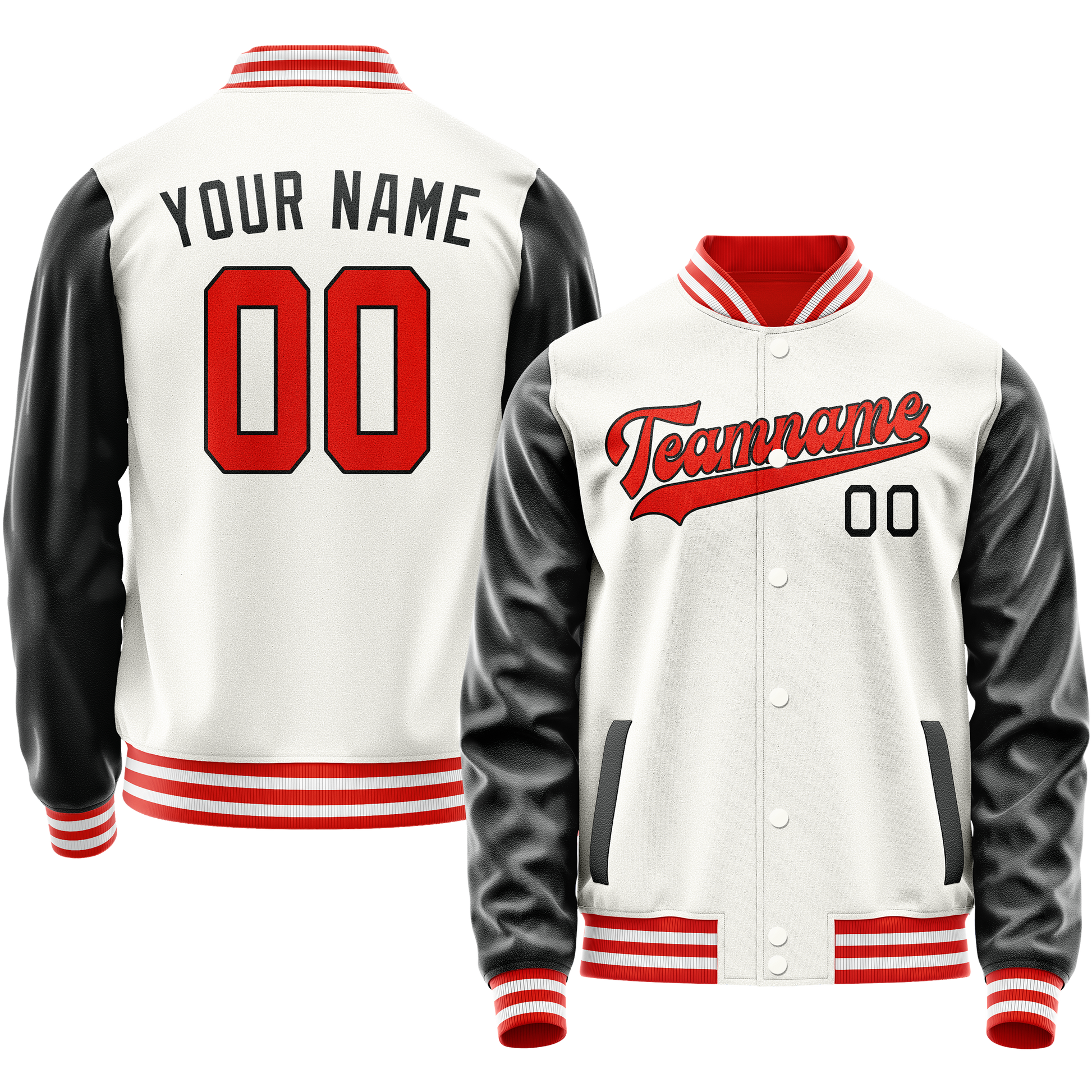 Custom White Black Solid Color Varsity Letterman Jacket JA02240617LH463