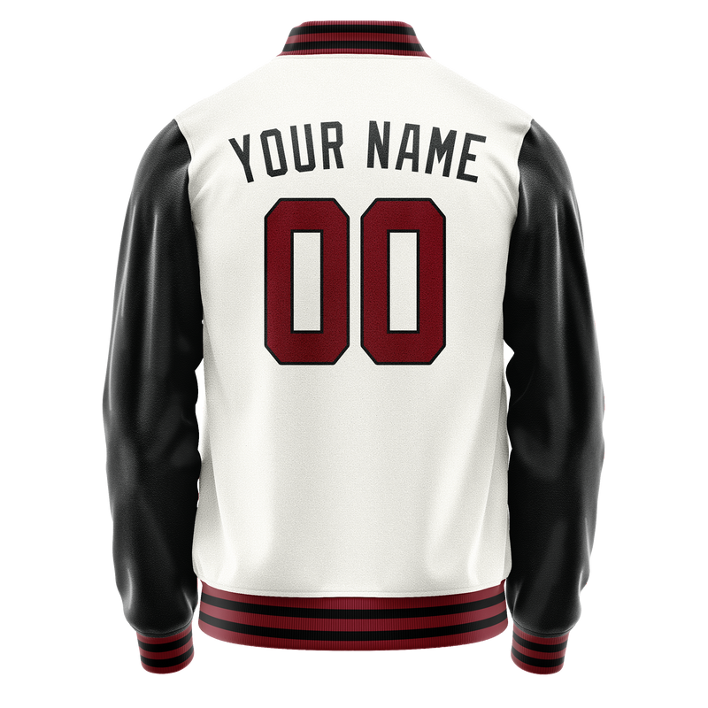 Custom White Black Solid Color Varsity Letterman Jacket JA02240617LH461
