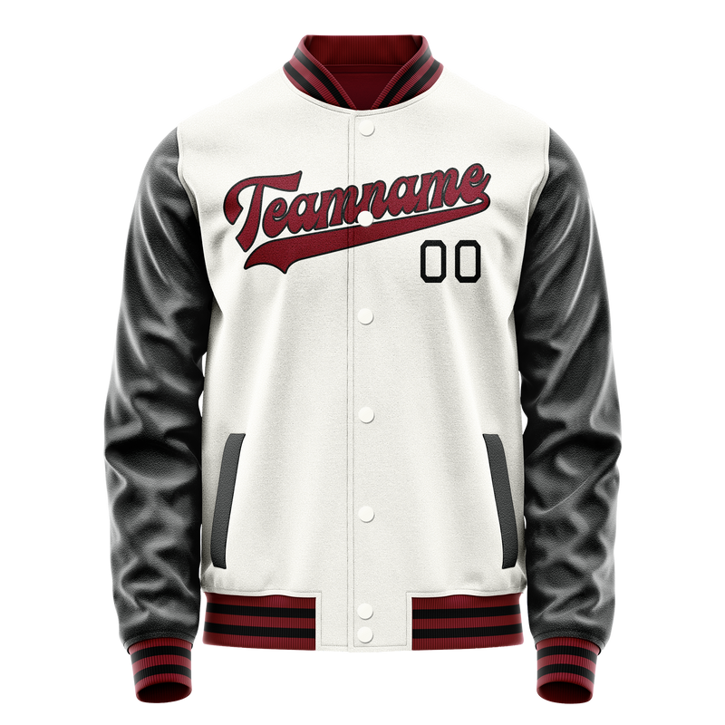 Custom White Black Solid Color Varsity Letterman Jacket JA02240617LH461