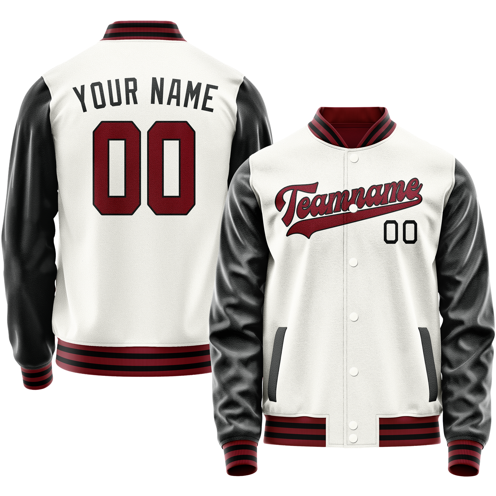 Custom White Black Solid Color Varsity Letterman Jacket JA02240617LH461