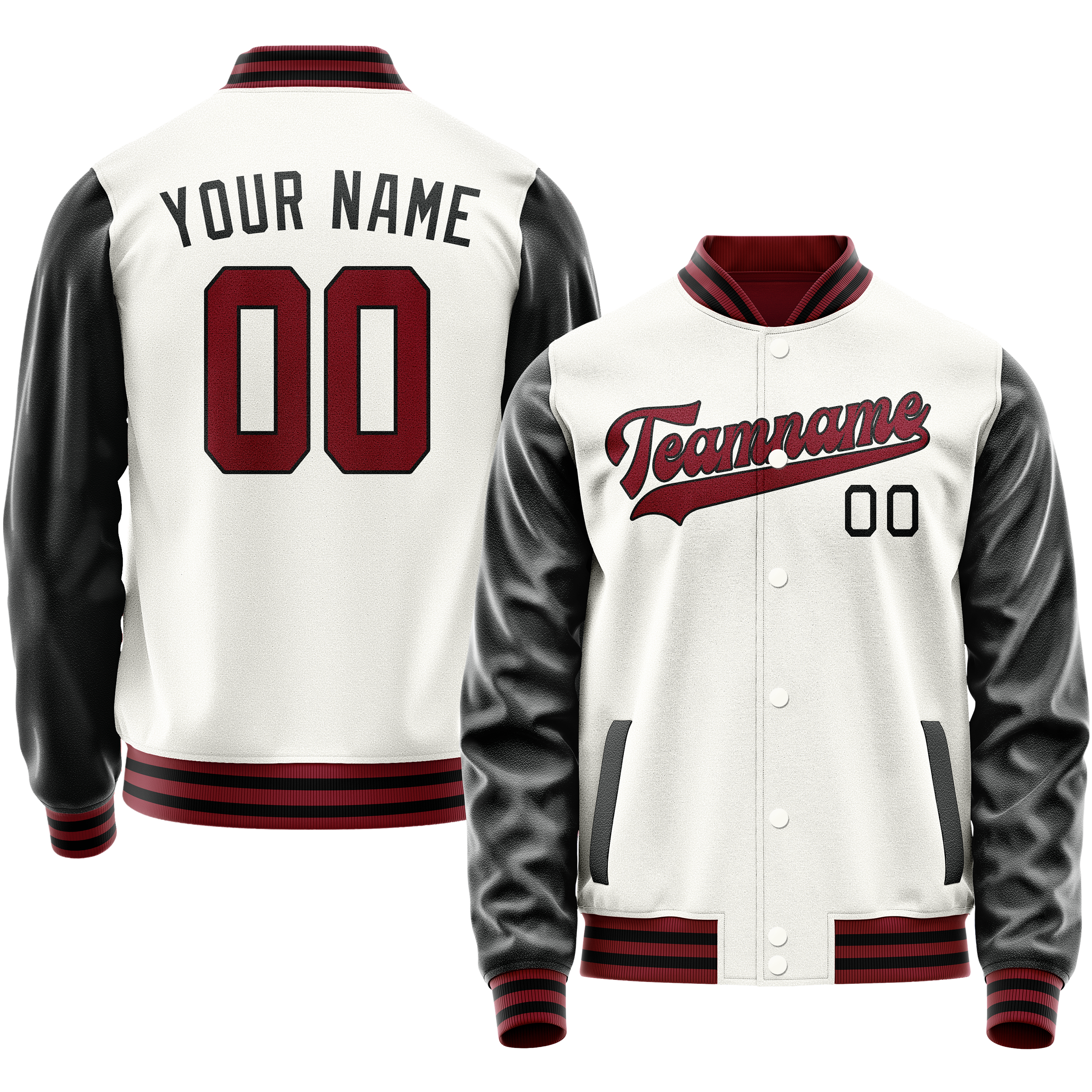 Custom White Black Solid Color Varsity Letterman Jacket JA02240617LH461