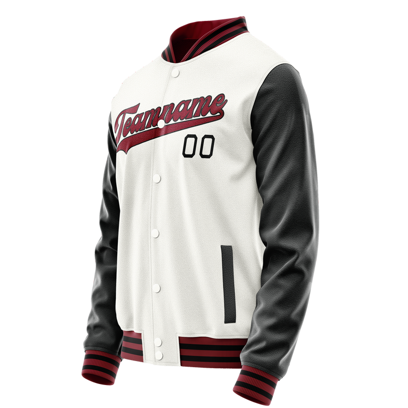 Custom White Black Solid Color Varsity Letterman Jacket JA02240617LH461