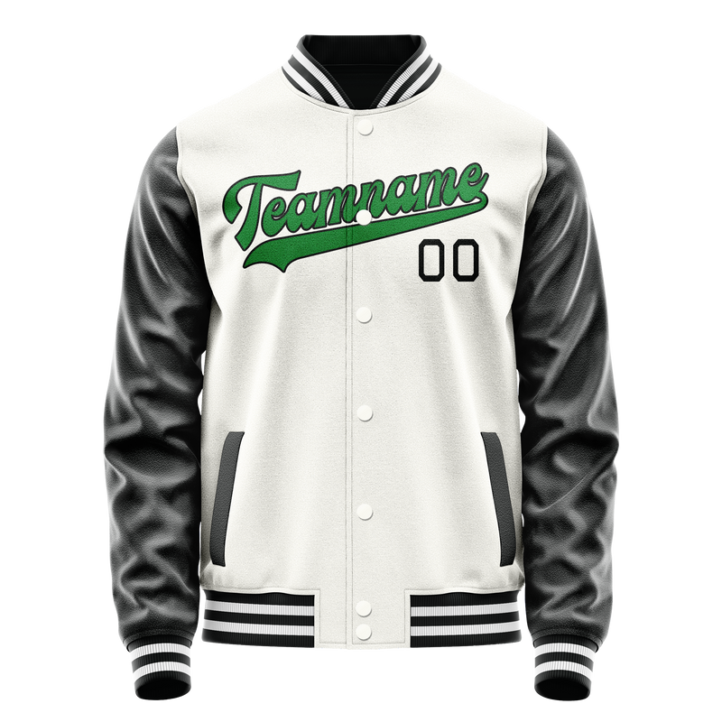 Custom White Black Solid Color Varsity Letterman Jacket JA02240617LH467