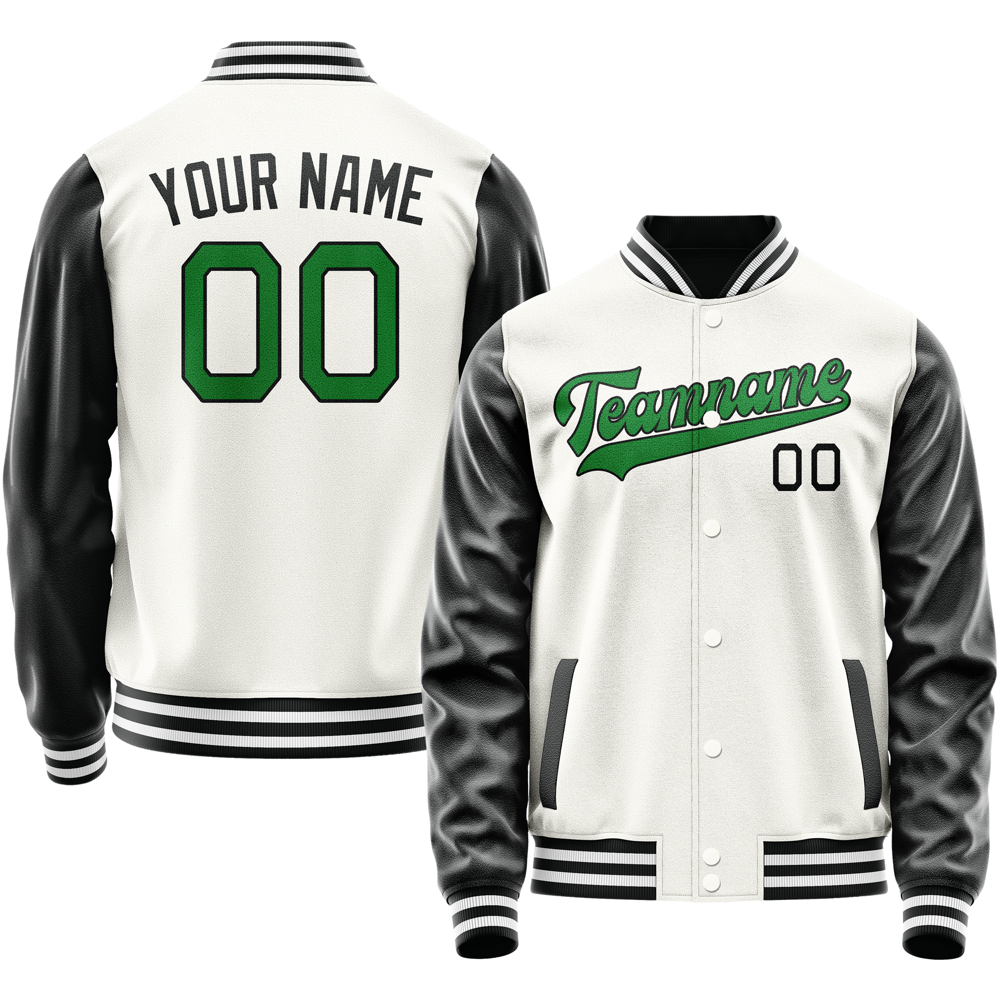 Custom White Black Solid Color Varsity Letterman Jacket JA02240617LH467