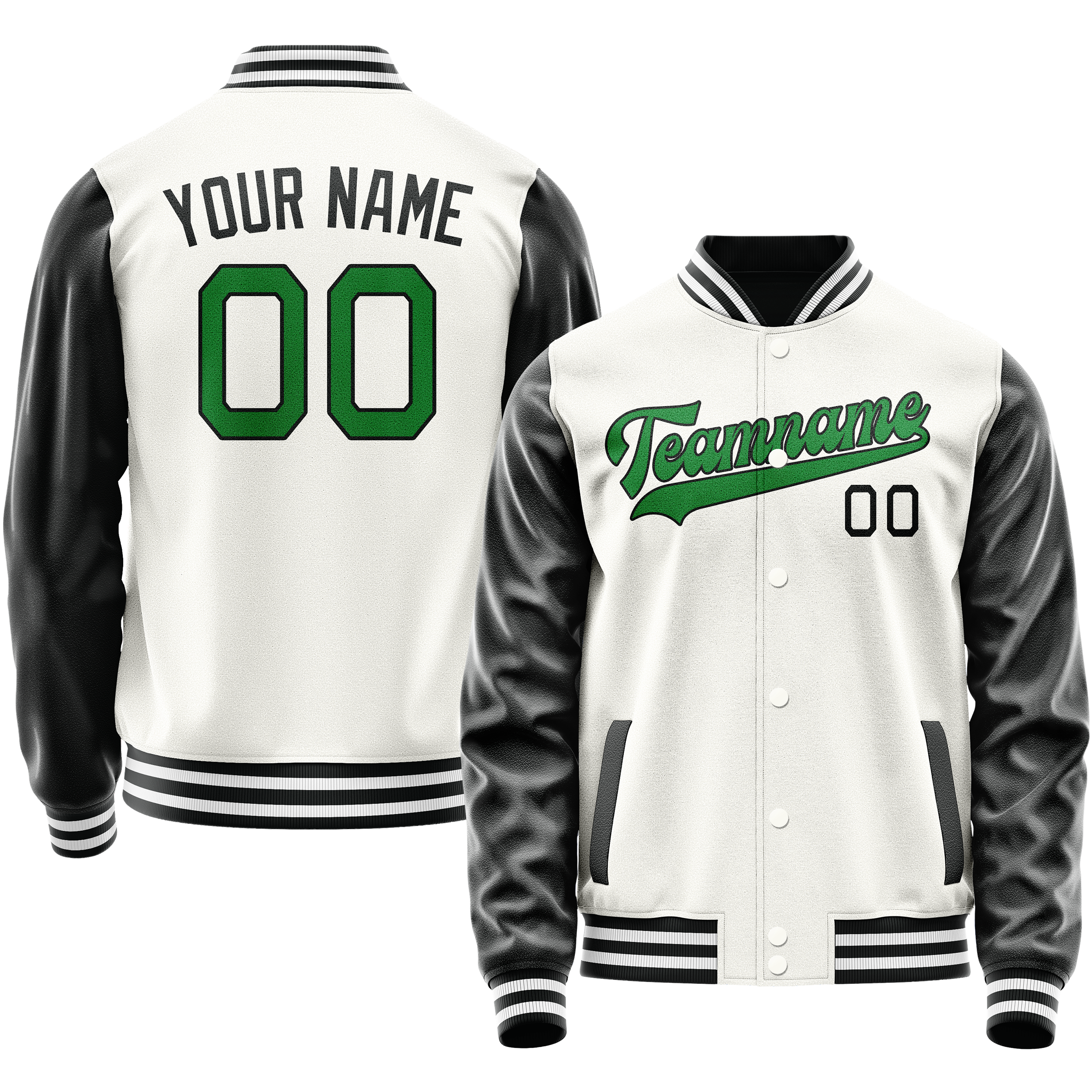 Custom White Black Solid Color Varsity Letterman Jacket JA02240617LH467