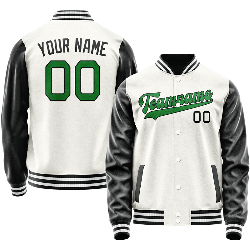 Custom White Black Solid Color Varsity Letterman Jacket JA02240617LH467