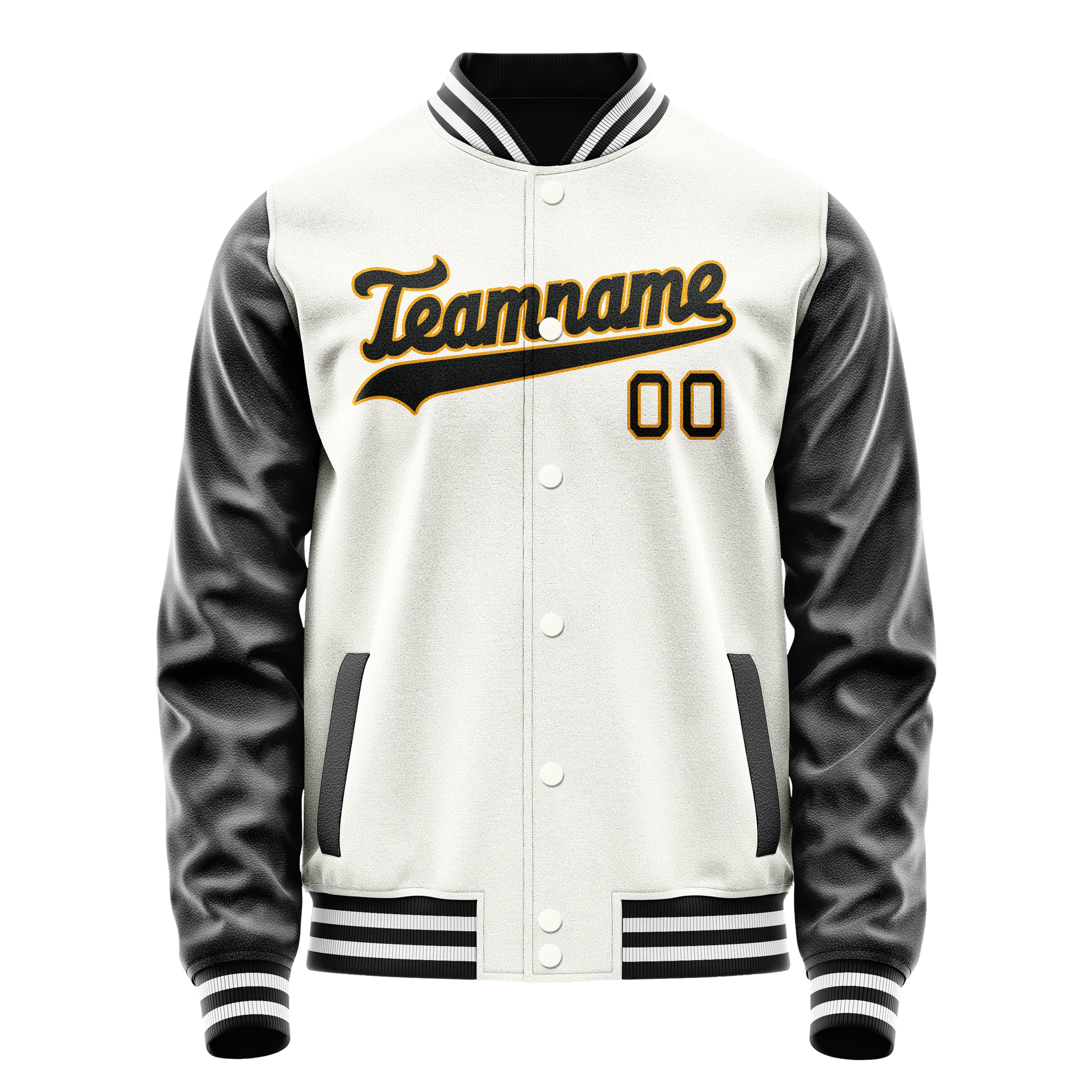 Custom White Black Solid Color Varsity Letterman Jacket JA02240617LH475