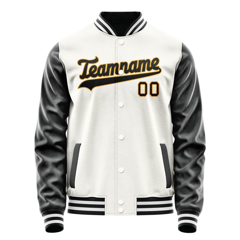 Custom White Black Solid Color Varsity Letterman Jacket JA02240617LH475
