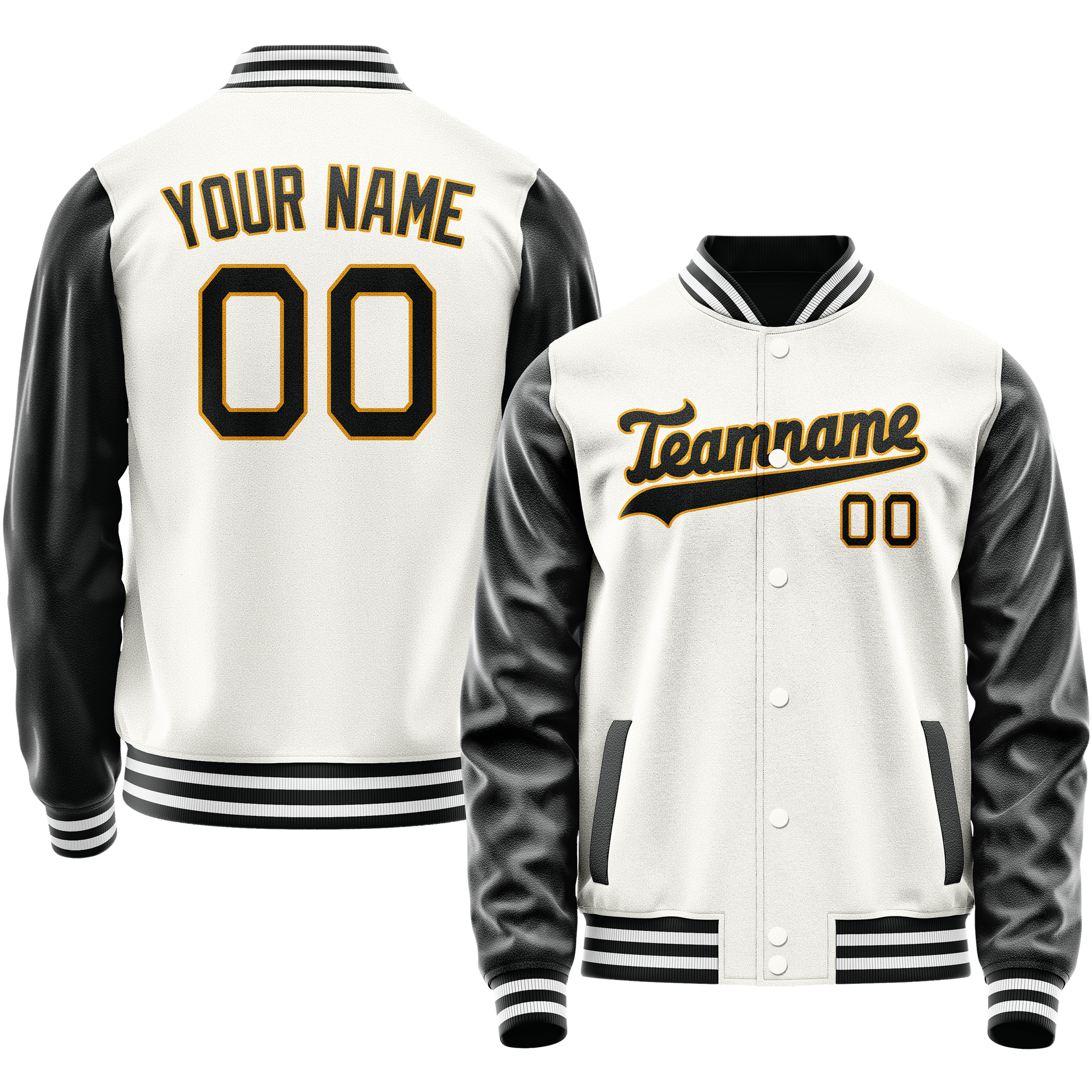 Custom White Black Solid Color Varsity Letterman Jacket JA02240617LH475