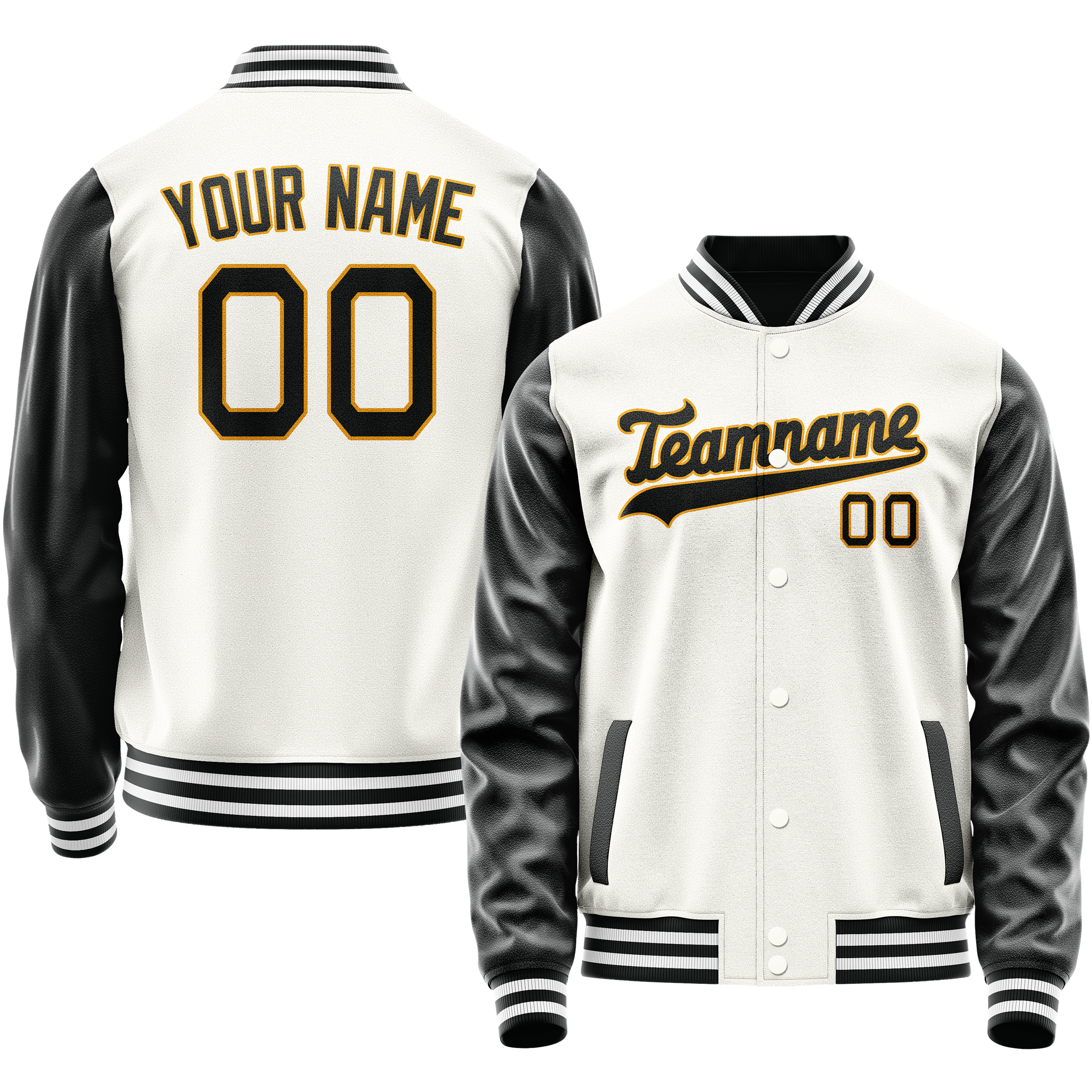 Custom White Black Solid Color Varsity Letterman Jacket JA02240617LH475