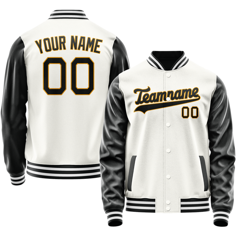 Custom White Black Solid Color Varsity Letterman Jacket JA02240617LH475