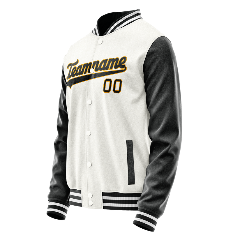 Custom White Black Solid Color Varsity Letterman Jacket JA02240617LH475