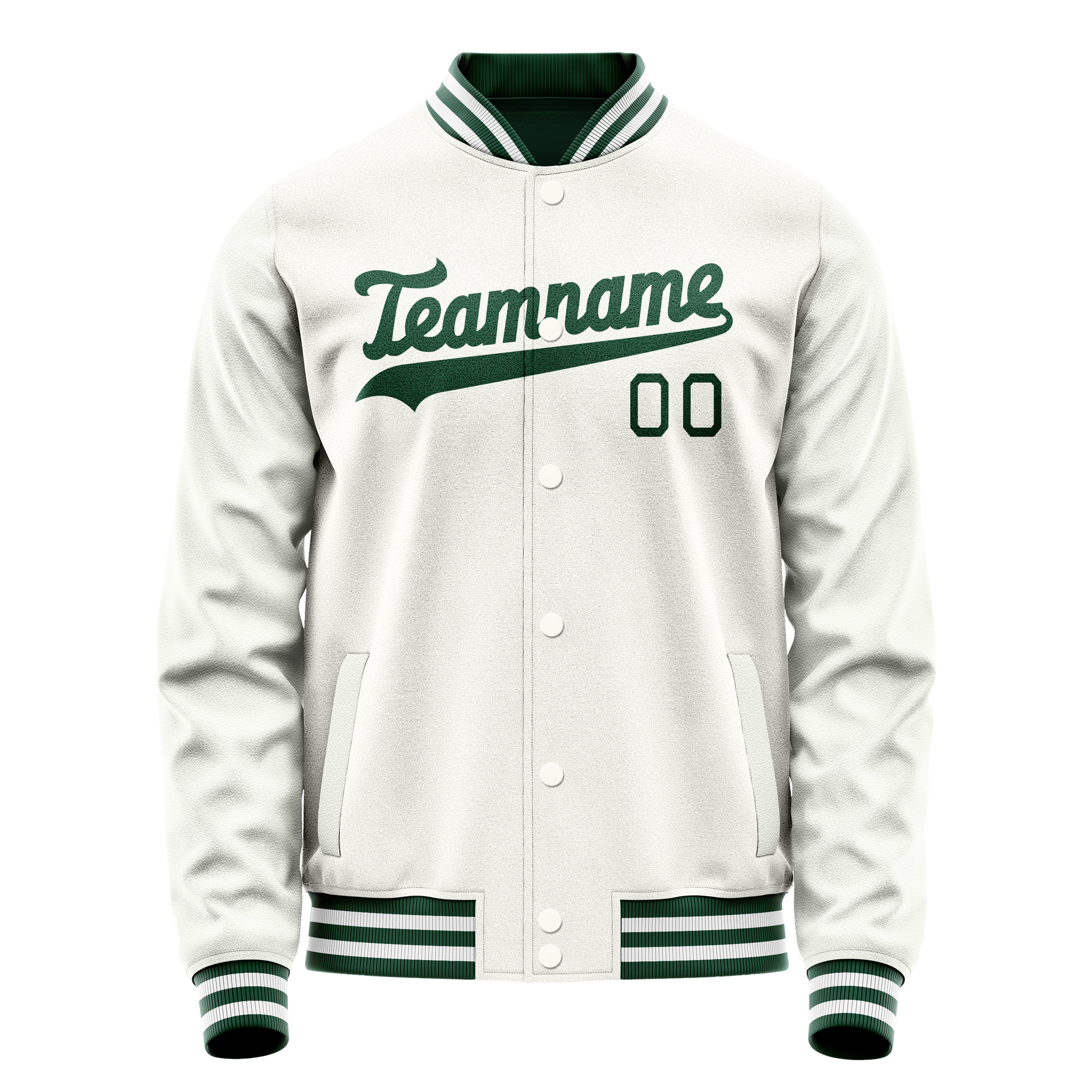 Custom White Kelly-Green Solid Color Varsity Letterman Jacket JA02240617LH459