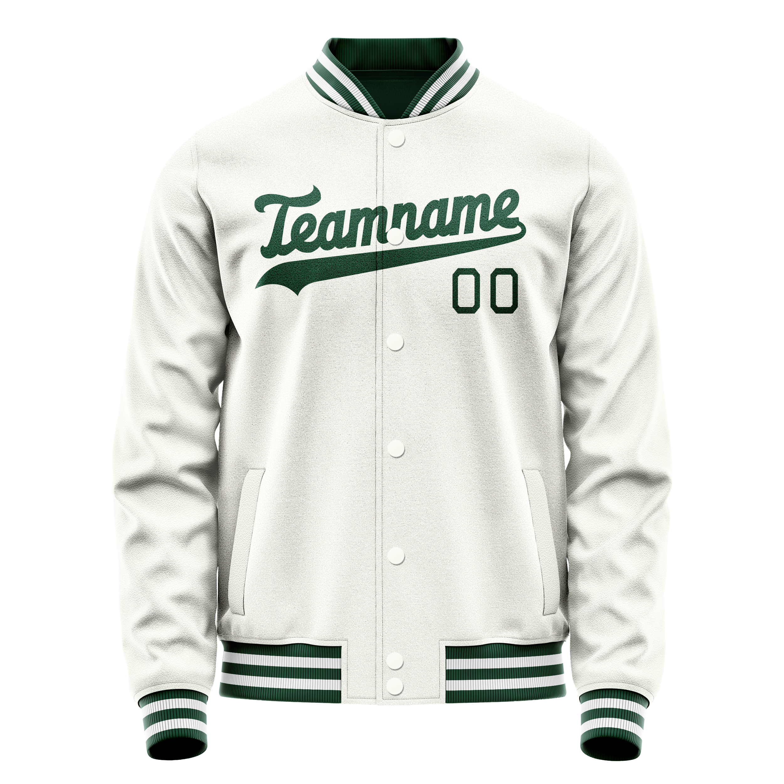 Custom White Kelly-Green Solid Color Varsity Letterman Jacket JA02240617LH459