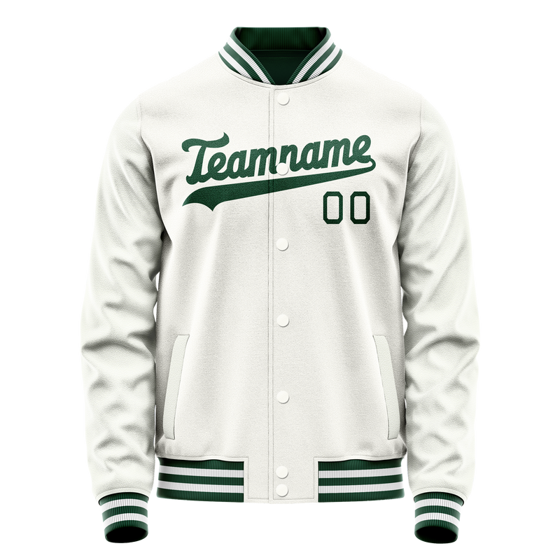 Custom White Kelly-Green Solid Color Varsity Letterman Jacket JA02240617LH459