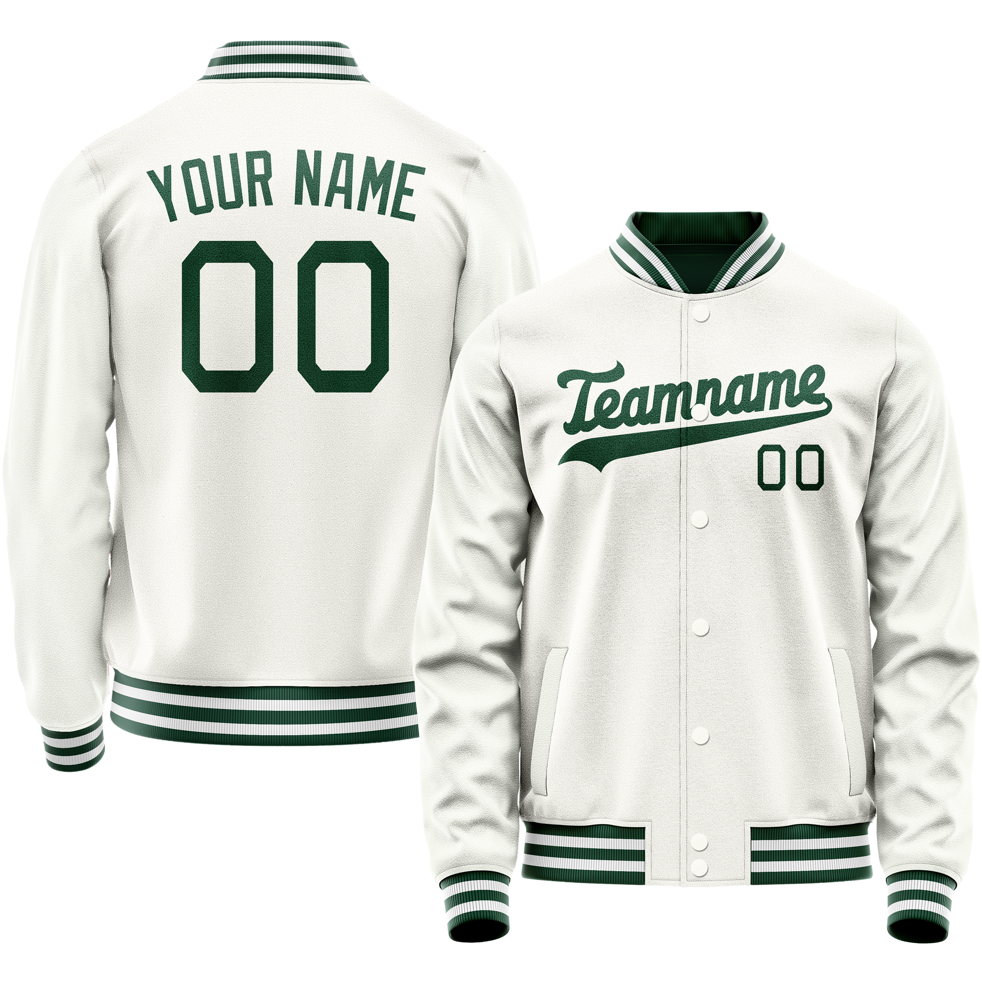 Custom White Kelly-Green Solid Color Varsity Letterman Jacket JA02240617LH459