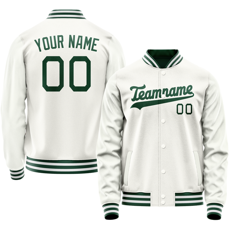 Custom White Kelly-Green Solid Color Varsity Letterman Jacket JA02240617LH459