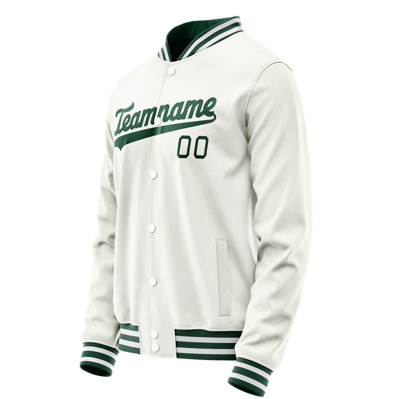 Custom White Kelly-Green Solid Color Varsity Letterman Jacket JA02240617LH459
