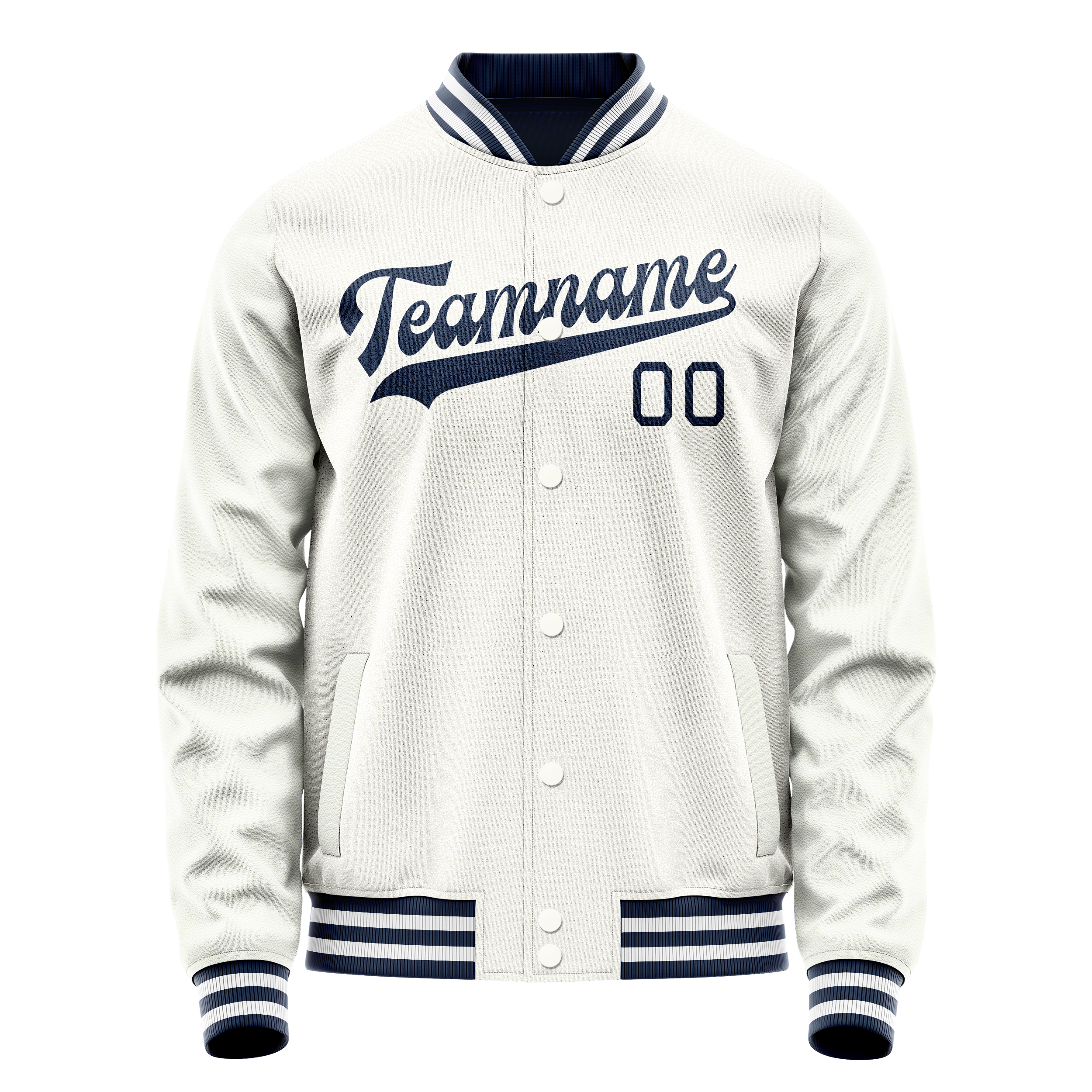 Custom White Navy Solid Color Varsity Letterman Jacket JA02240617LH464