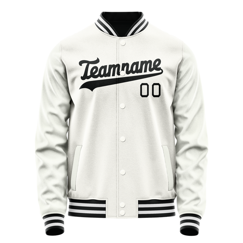 Custom White Black Solid Color Varsity Letterman Jacket JA02240617LH457