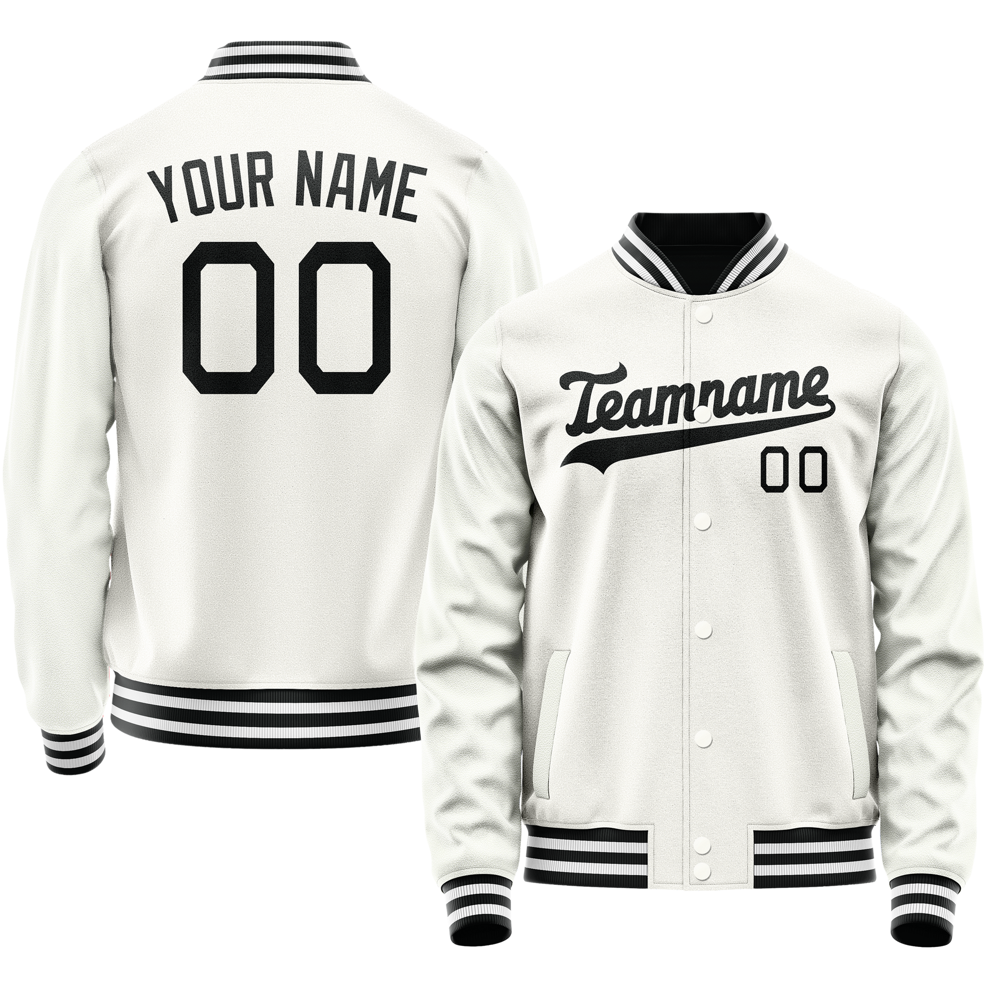 Custom White Black Solid Color Varsity Letterman Jacket JA02240617LH457