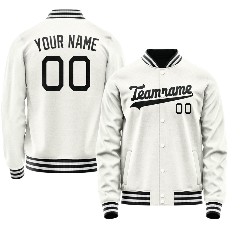 Custom White Black Solid Color Varsity Letterman Jacket JA02240617LH457