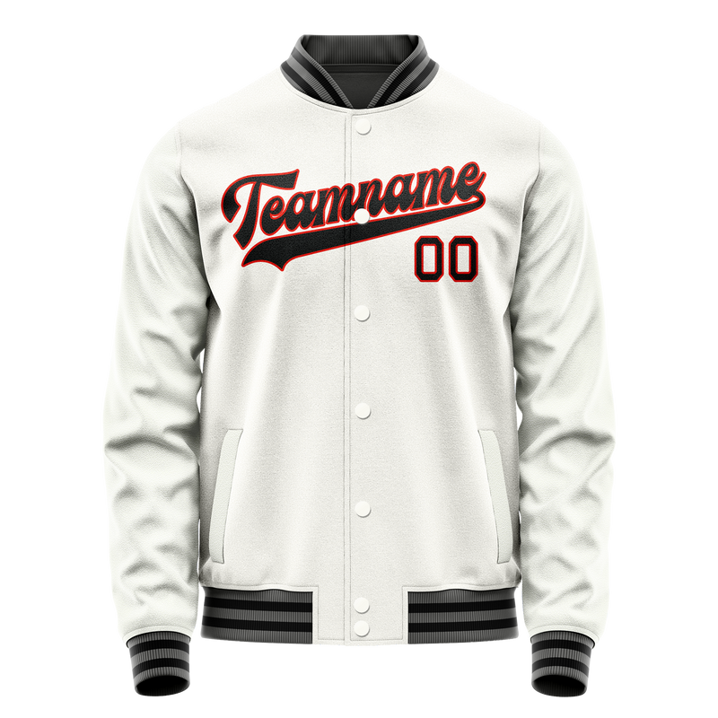 Custom White Black Solid Color Varsity Letterman Jacket JA02240617LH462
