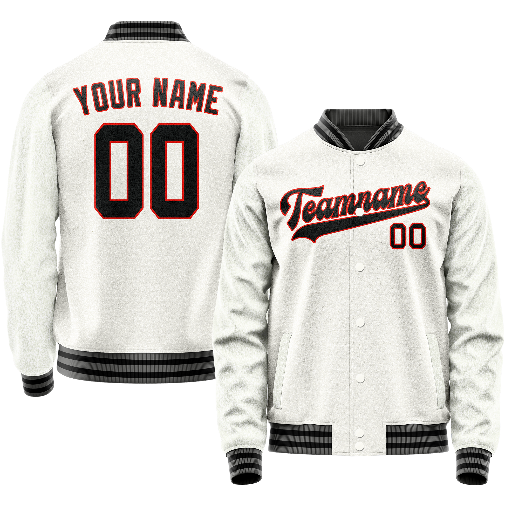 Custom White Black Solid Color Varsity Letterman Jacket JA02240617LH462