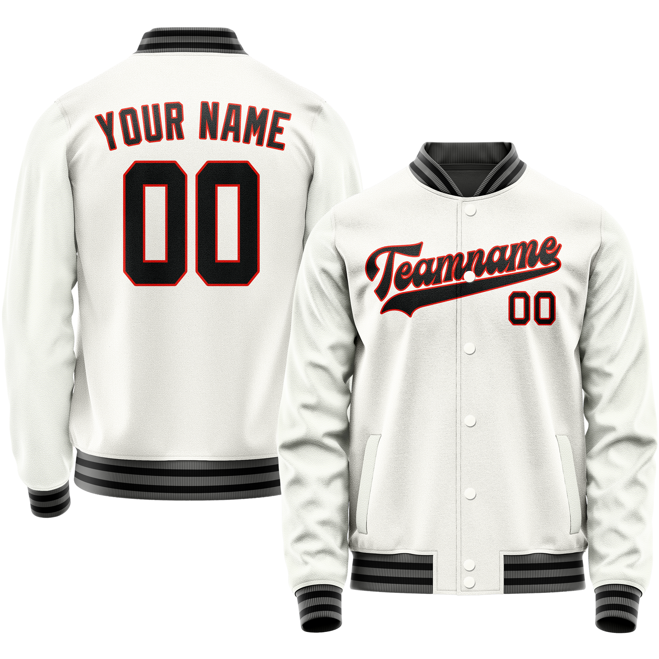 Custom White Black Solid Color Varsity Letterman Jacket JA02240617LH462