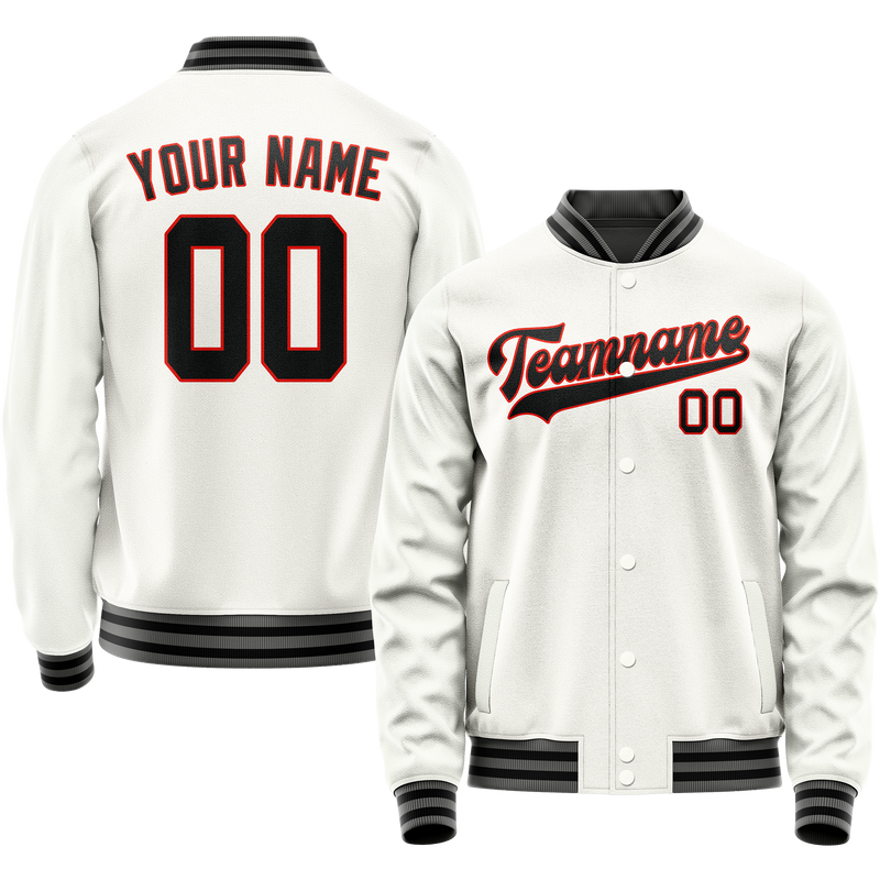 Custom White Black Solid Color Varsity Letterman Jacket JA02240617LH462