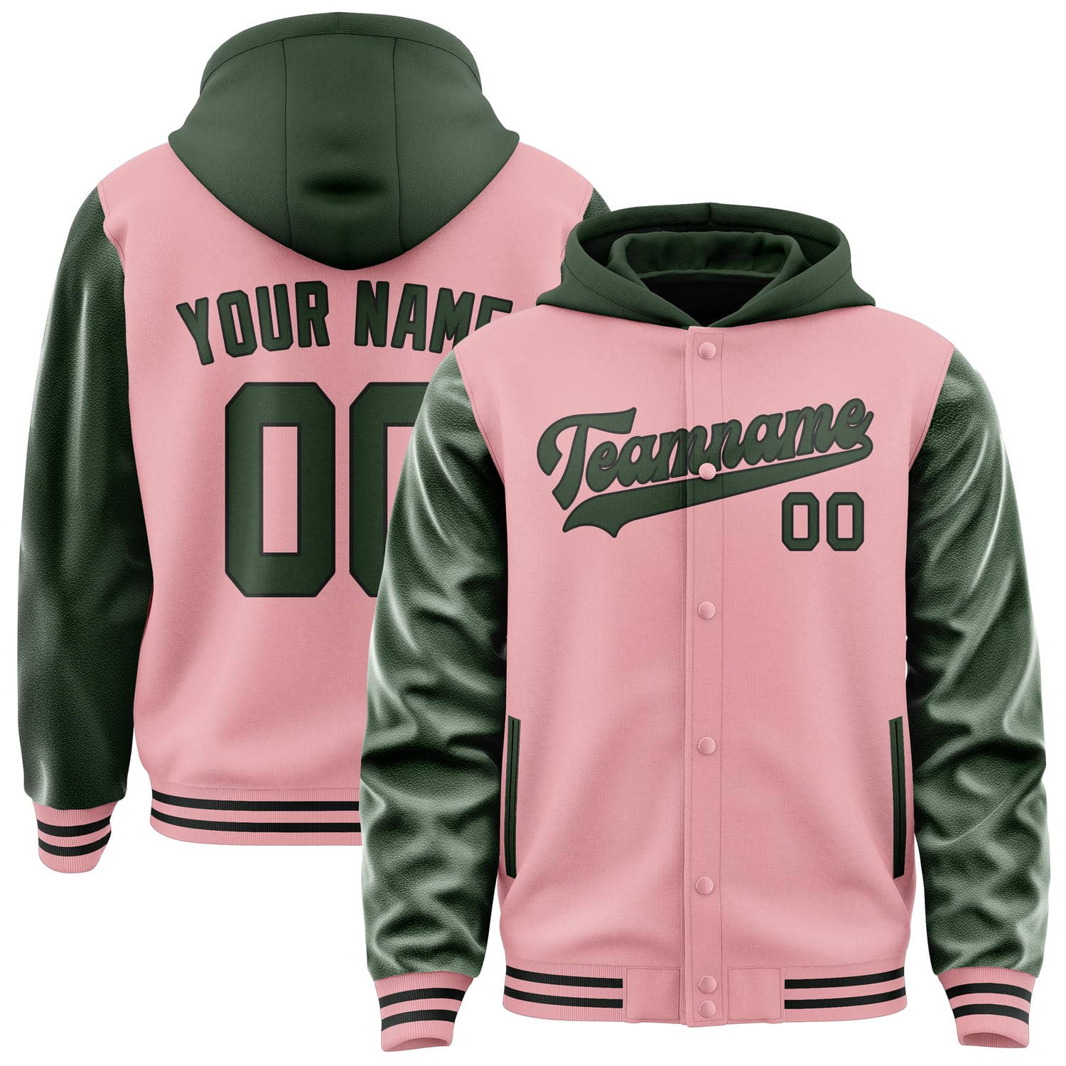 Custom Light Pink Dark Green Jacket