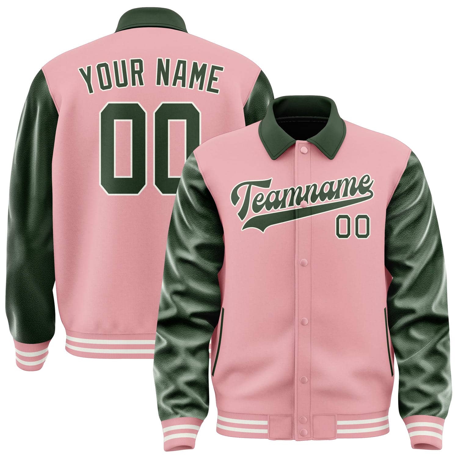 Custom Light Pink Dark Green Jacket
