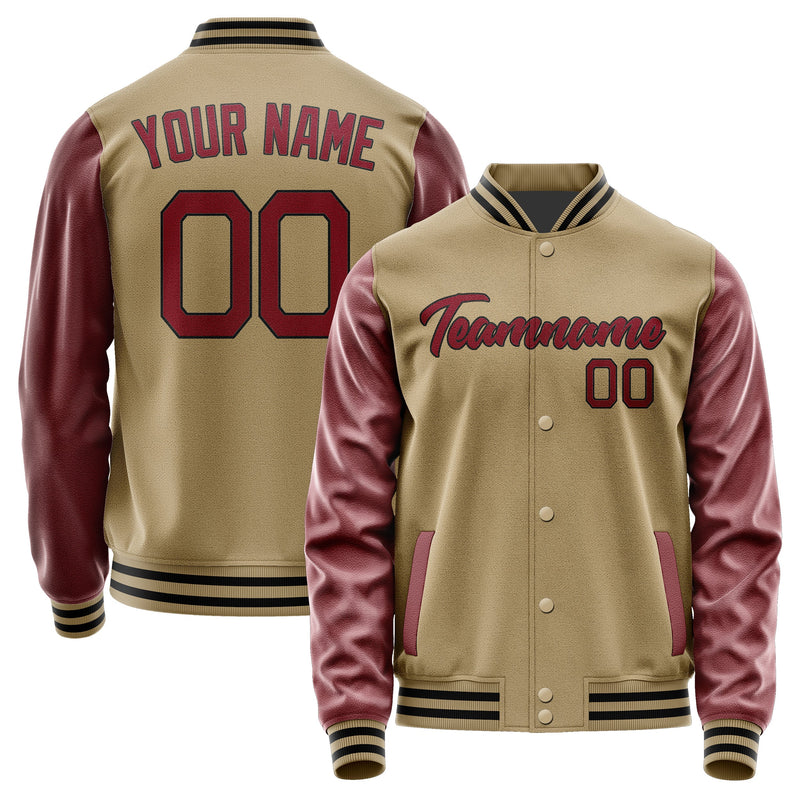 Custom Light Khaki Crimson Red Jacket JA2525152517B21715