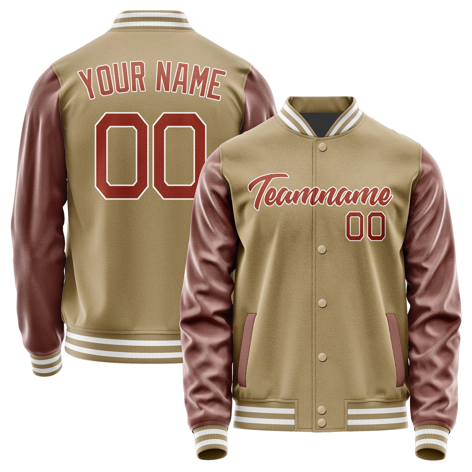 Custom Light Khaki Coral Red Jacket JA2525162518B21816