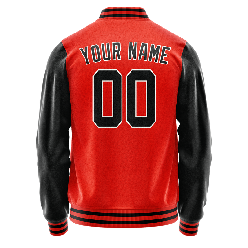 Custom Orange Black Solid Color Varsity Letterman Jacket JA02240617XE354