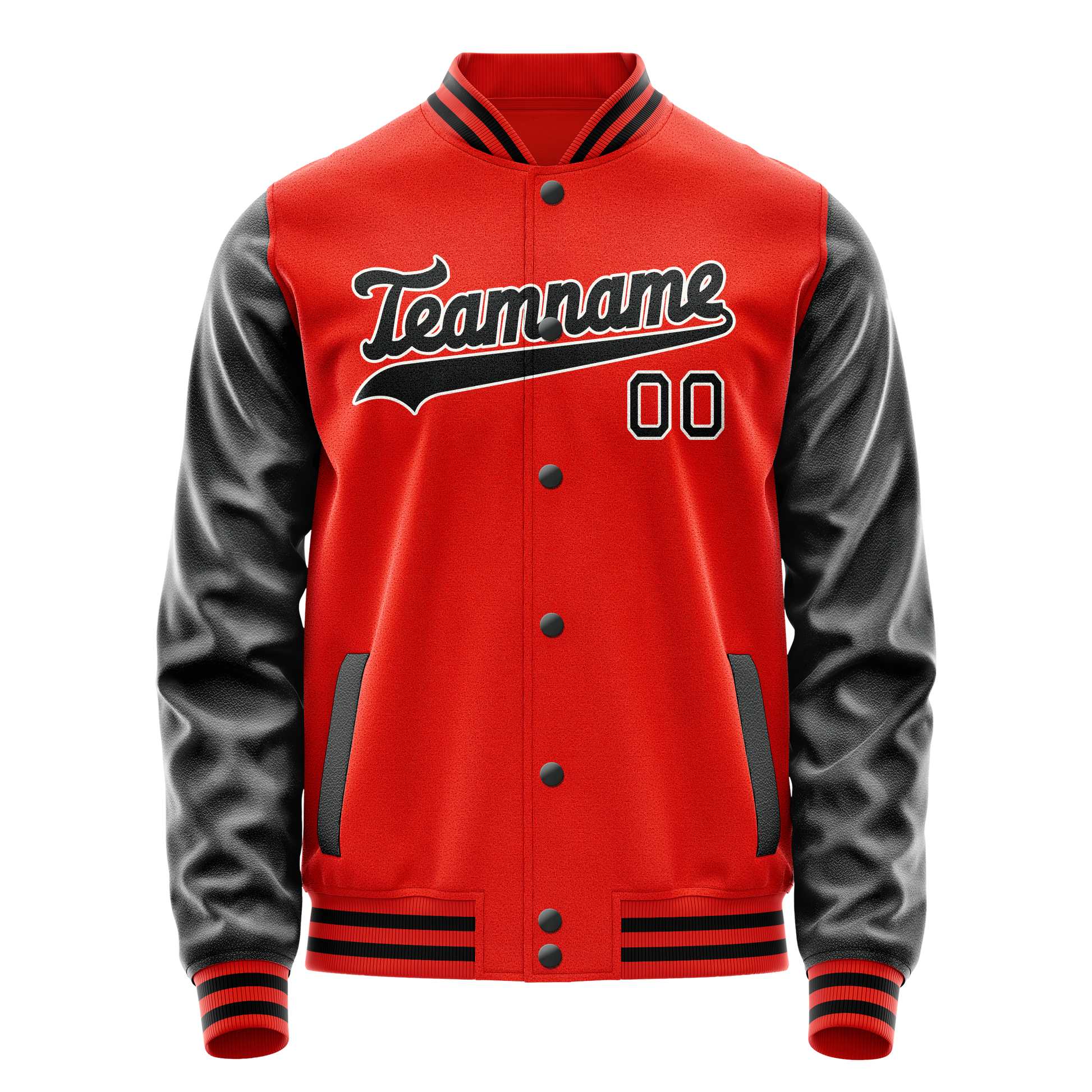 Custom Orange Black Solid Color Varsity Letterman Jacket JA02240617XE354