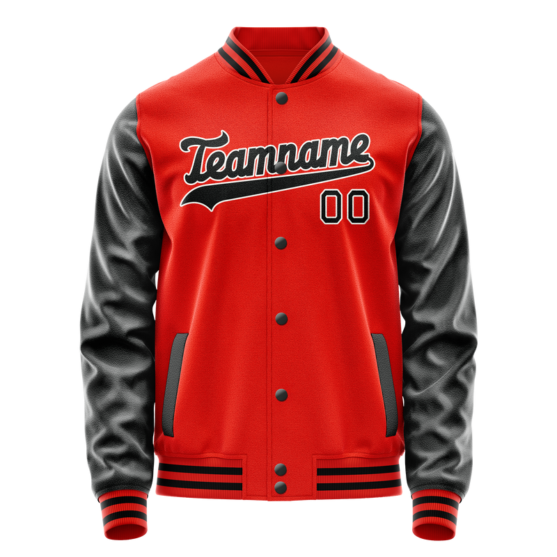 Custom Orange Black Solid Color Varsity Letterman Jacket JA02240617XE354