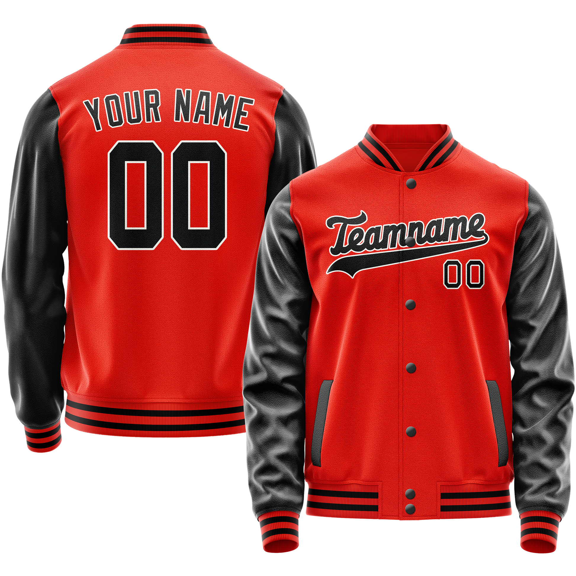 Custom Orange Black Solid Color Varsity Letterman Jacket JA02240617XE354
