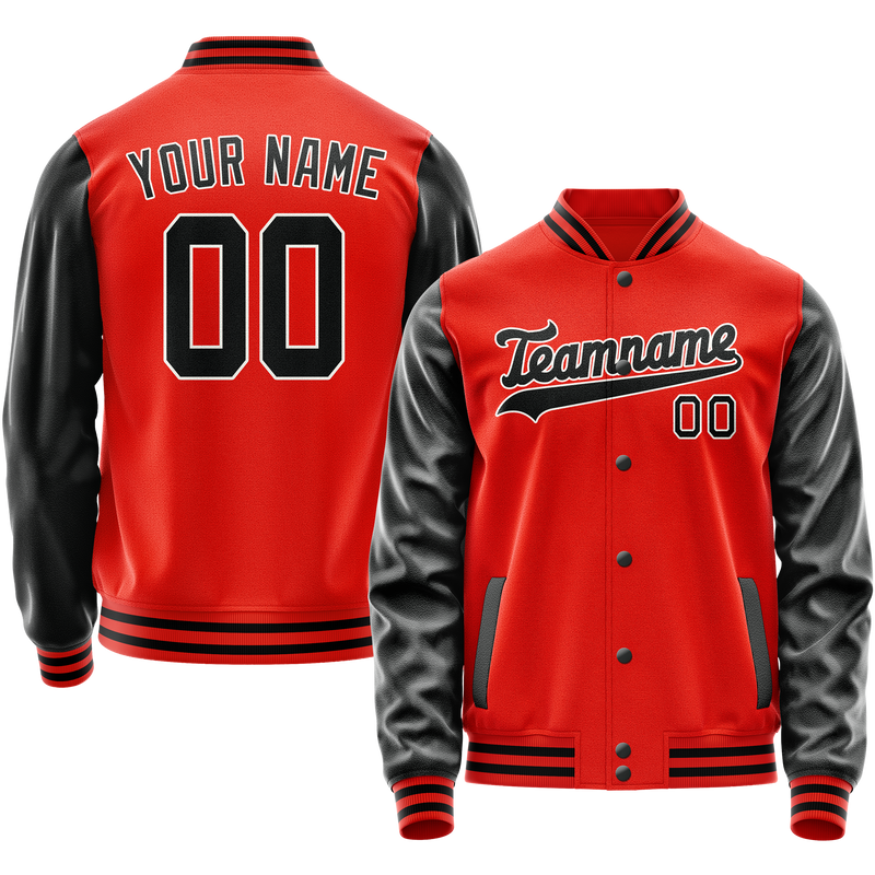 Custom Orange Black Solid Color Varsity Letterman Jacket JA02240617XE354