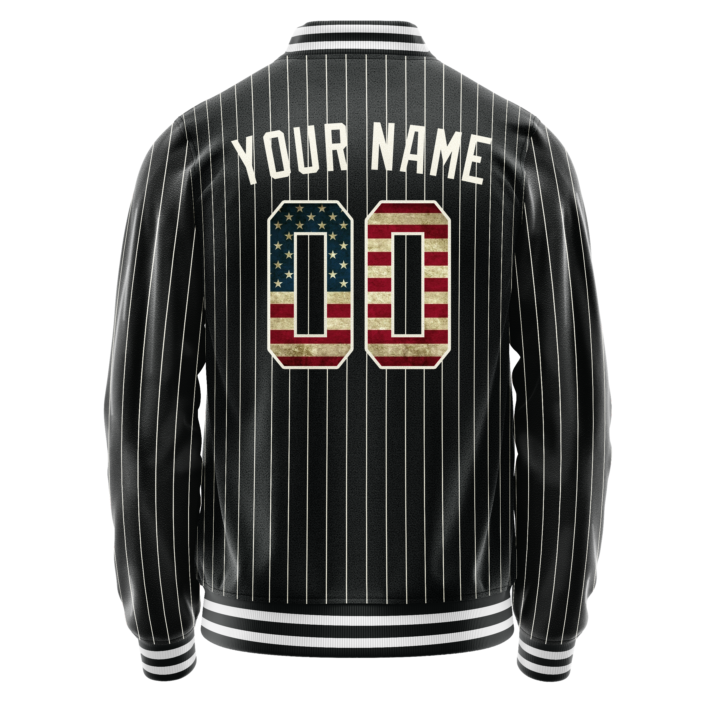 Custom Black Vintage-Usa-Flag Cream Pinstripe Varsity Letterman Jacket JA02240617HF058