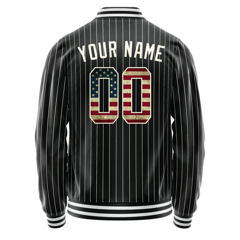 Custom Black Vintage-Usa-Flag Cream Pinstripe Varsity Letterman Jacket JA02240617HF058