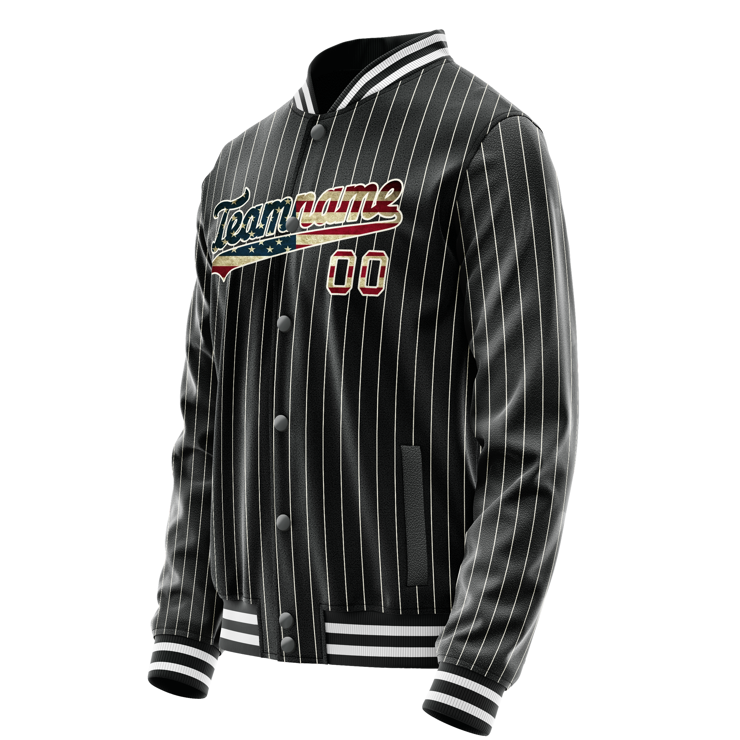 Custom Black Vintage-Usa-Flag Cream Pinstripe Varsity Letterman Jacket JA02240617HF058