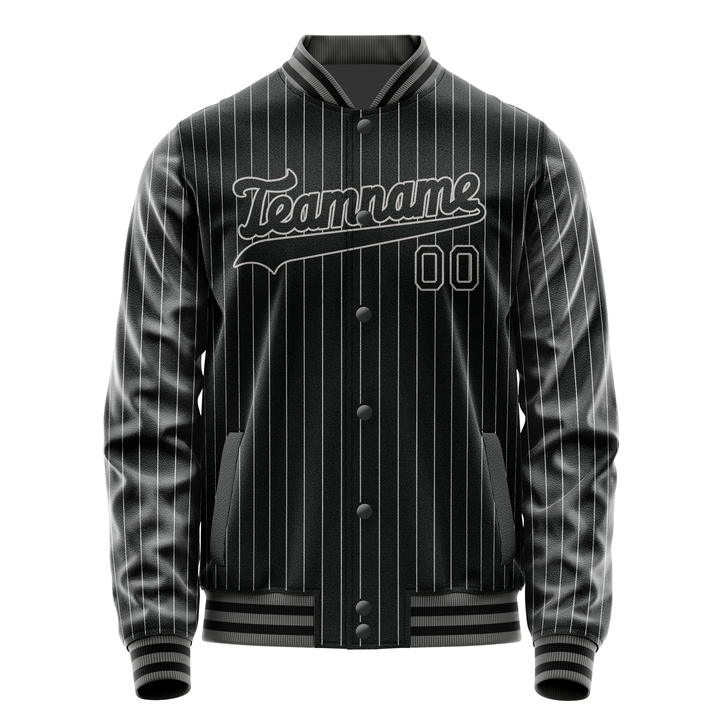 Custom Black Gray Gray Pinstripe Varsity Letterman Jacket JA02240617HF060