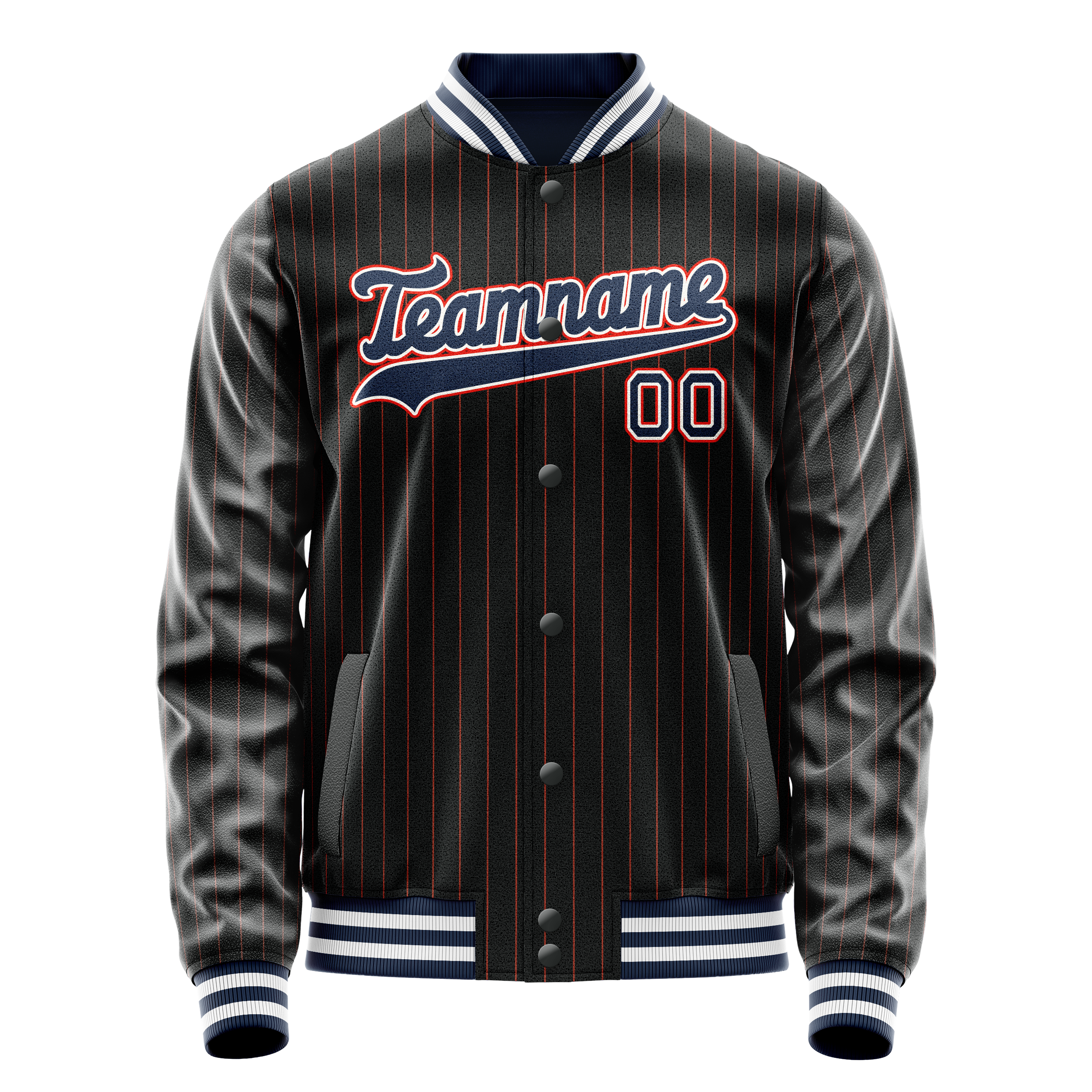 Custom Black Royal Orange Pinstripe Varsity Letterman Jacket JA02240617HF035