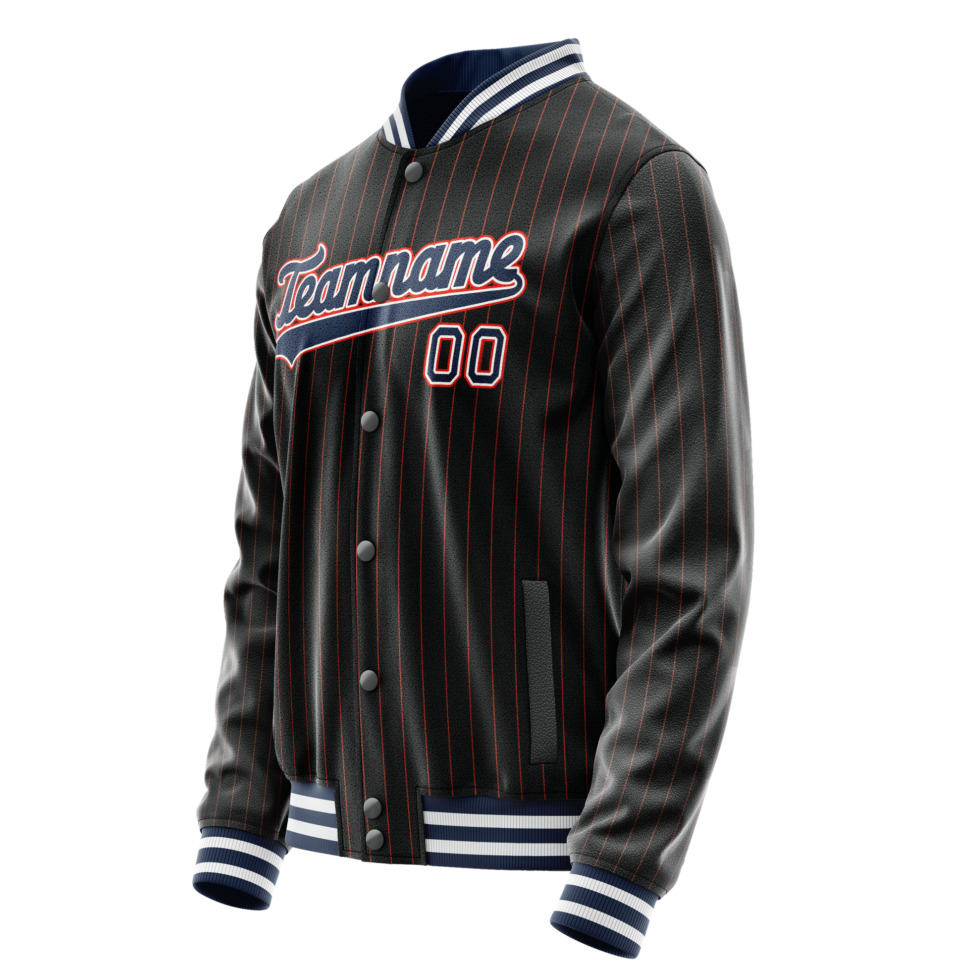 Custom Black Royal Orange Pinstripe Varsity Letterman Jacket JA02240617HF035