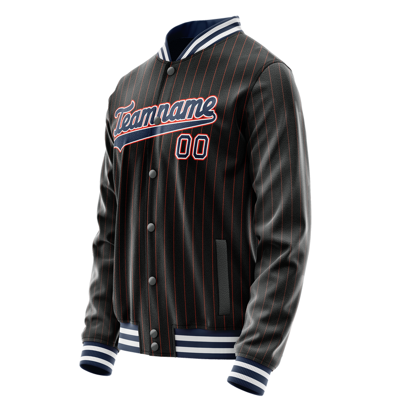 Custom Black Royal Orange Pinstripe Varsity Letterman Jacket JA02240617HF035