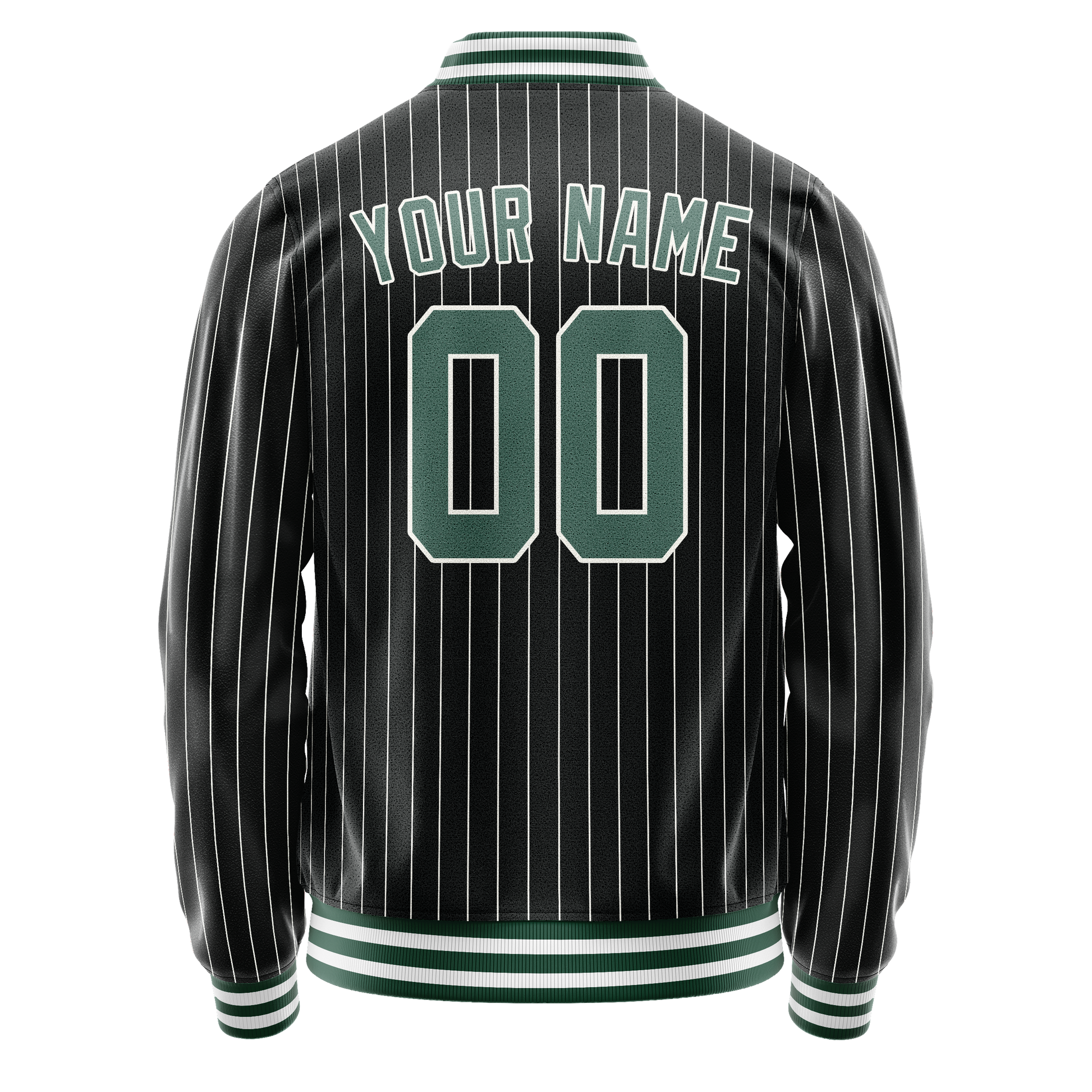Custom Black Teal Gray Pinstripe Varsity Letterman Jacket JA02240617HF032